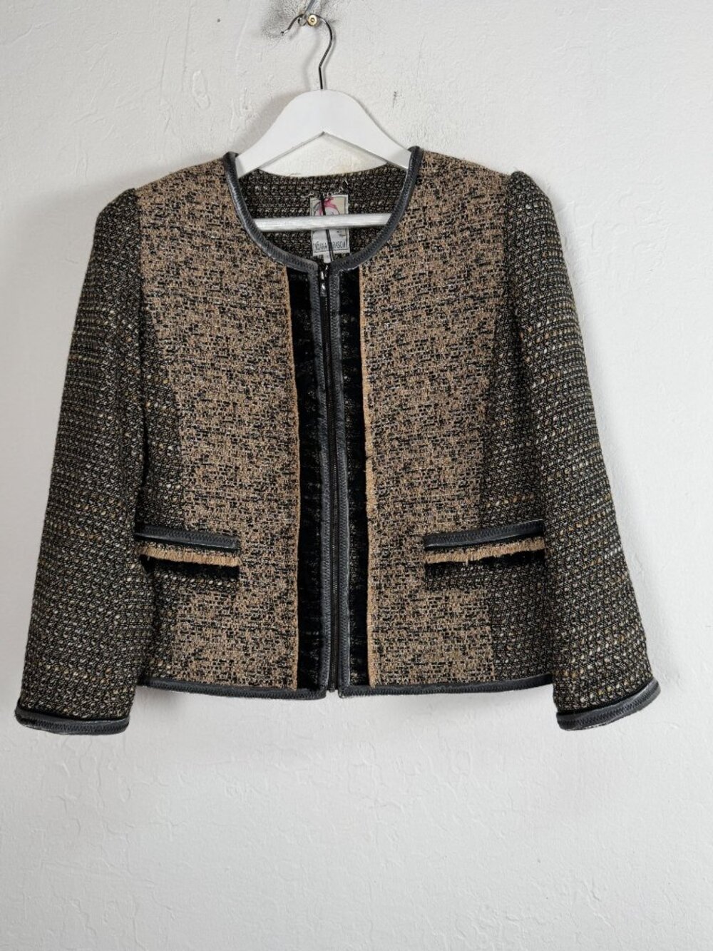 Yoana Baraschi Tweed Jacket Silver Gold Metallic Zip Front Womens 12 NWT $497